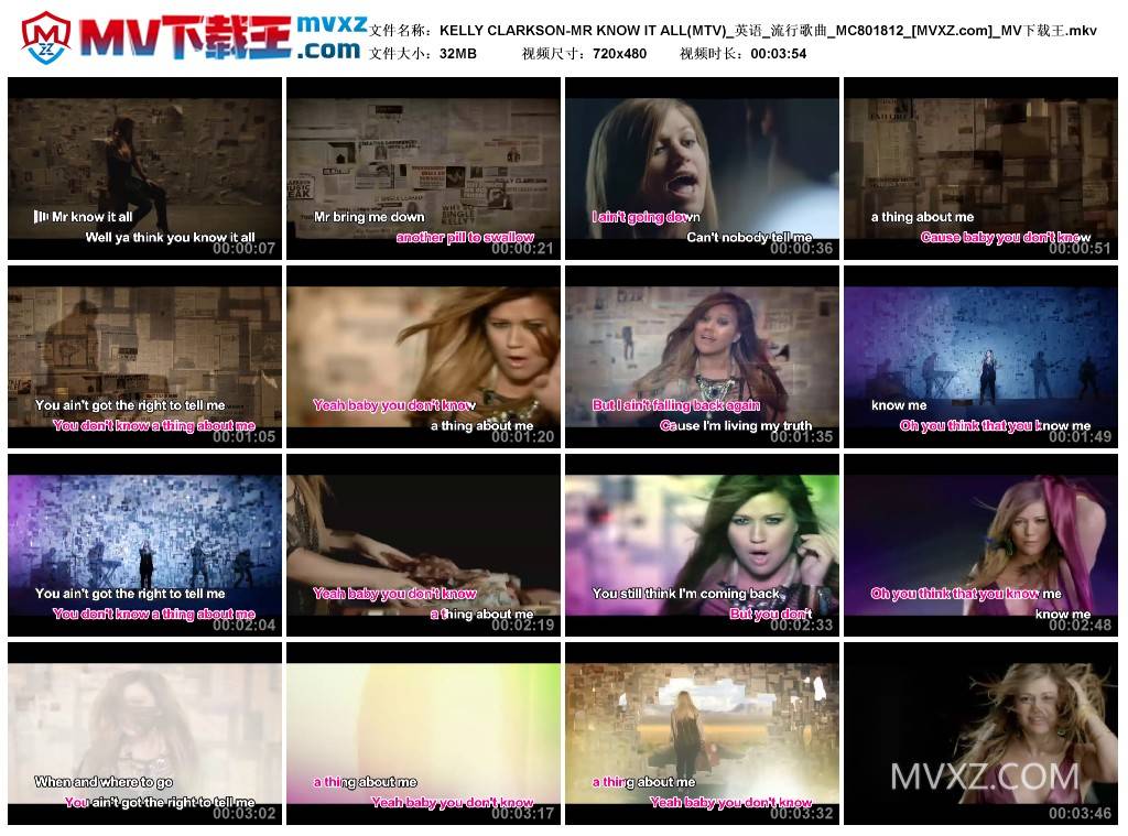 KELLY CLARKSON-MR KNOW IT ALL(MTV)_英语_流行歌曲_MC801812